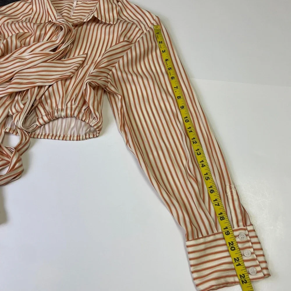 Free People My Everything Wrap Top M Striped Crop Rust Orange Blouse Bohemian